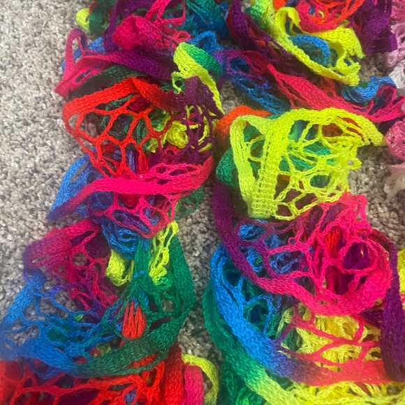 3 Ruffled Crochet Scarf Handmade Red Black Pink Neon Blue Yellow Green Purple - Picture 2 of 4